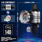 LE LEMATEC Spray Gun Regulator with Gauge & Water Separator - 1/4" NPT Inline Air Compressor Filter & Dryer - Precision Air Flow Control Valve for Paint Guns & Pneumatic Tools (150 PSI)