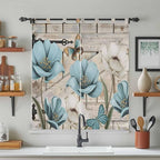 Teal Blue Tulips Bathroom Curtains 63 Inch Length, Window Curtains Tab Top, Spring Floral Barn Doors Vintage Wood Beige Light Filtering Window Treatments Drapes 52"x63" 2 Panel