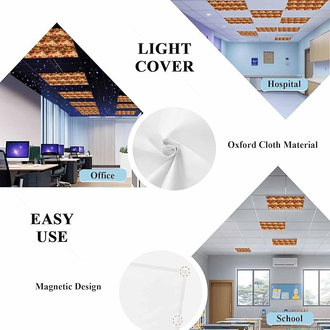 Tropical Plant Cactus Fluorescent Light Covers 4 Pack Western Cowboy Horse Sunset Deserts Brown Magnetic Fluorescent Ceiling Lights Filters for Office Classroom Home Drop Ceiling 4x2 Feet