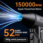 Compressed Air Duster, 150000RPM Electric Air Duster with 3 Gear Speed Adjustable, Rechargeable Cordless Dust Cleaner with Brush/Lighting for Keyboard, PC, Car, Outdoor, Air Bed