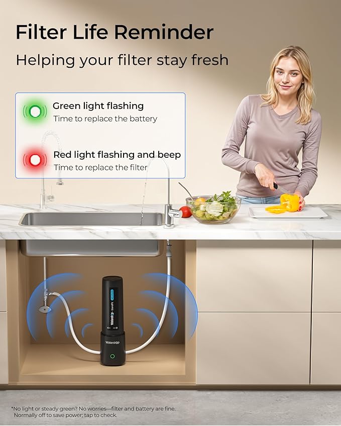 Waterdrop 10UB PRO Under Sink Water Filter, No Drilling Required, Time Reminder, with Brushed Nickel Faucet, Reduces Lead, Chlorine, Bad Taste & Odor, 11000 Gallons, Does not Lower TDS