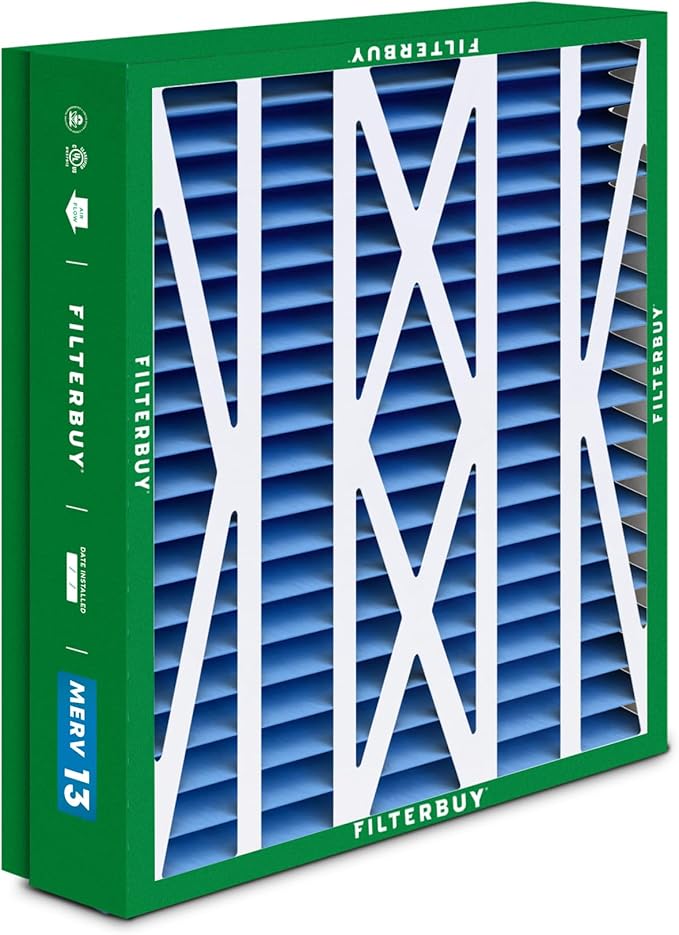 Filterbuy 21x23.5x5 Air Filter MERV 13 Optimal Smoke & Allergy Defense (3-Pack), Pleated HVAC AC Furnace Filters for Trane Perfect Fit & American Standard (Actual Size: 20.00 x 23.09 x 4.97)