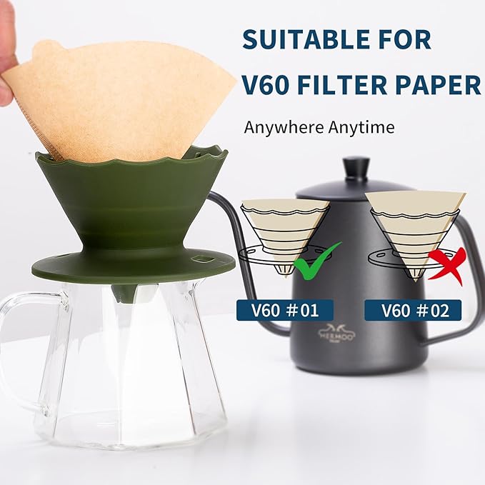 MERMOO YILAN Collapsible Coffee Dripper, Silicone Pour Over Coffee Filter Holder - Portable Reusable Foldable Coffee Maker Cone for 1~2 Cups, Travel, Camping, Gift (Green)