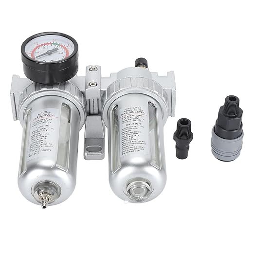 Air Filter Pressure Regulator 1/4 Inch, Compressed Air Line Filter with Dial Gauge, Aluminum Alloy and PC Oil Water Separator for Pneumatic Tools Airbrushing