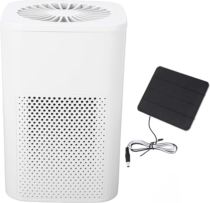 99.97% Filtration Efficiency Powerful Motor Solar Powered Portable Air Purifier for Bedroom, 880 sq ft Coverage, Solar Panel 10W, Dog House, Chicken Coop, Auto