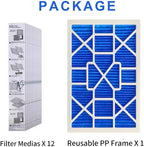 LEKEN 16x25x1 AC Furnace HVAC Filter Reusable Electrostatic Filters MERV 13 For Households With Pets, Contain 1 Reusable ABS Frame+12 Air Filter Medias
