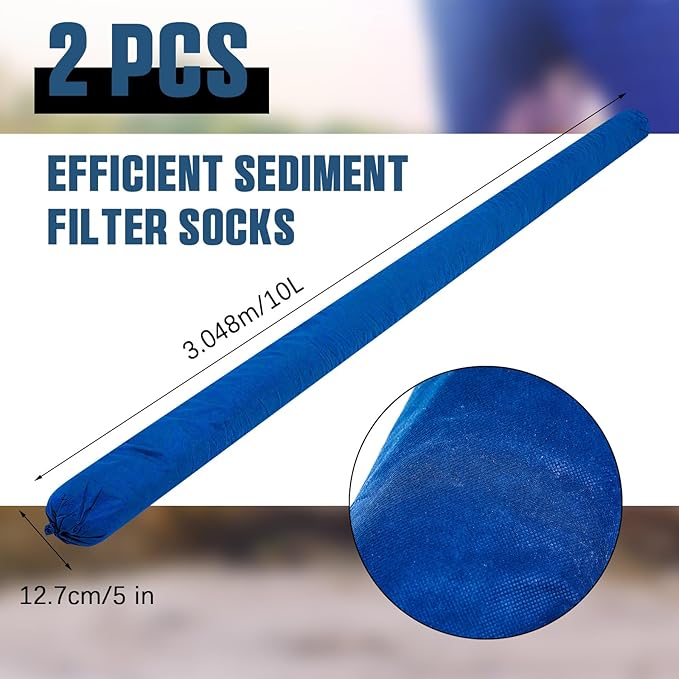 2 Pcs Sediment Filter Erosion Control Blanket Silt Fence Sock with Stuffers Drain Stormwater Sediment Filter for Erosion Control and Storm Drain Protection (Blue)