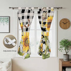 Sunflowers Living Room Curtains 84 Inch Length, Window Curtains Tab Top, Yellow Flowers Butterfly Farmhouse Black Plaid Light Filtering Window Treatments Drapes 42"x84" 2 Panel