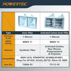 POWERTEC Inner & Outer Air Filter Set for WEN 3410, POWERTEC AF4000/AF4001, Shop Fox W1830 Air Filtration System, Replacement for WEN 90243-026-2, 90243-027-2 Woodworking Air Filters, 6PK (75092)