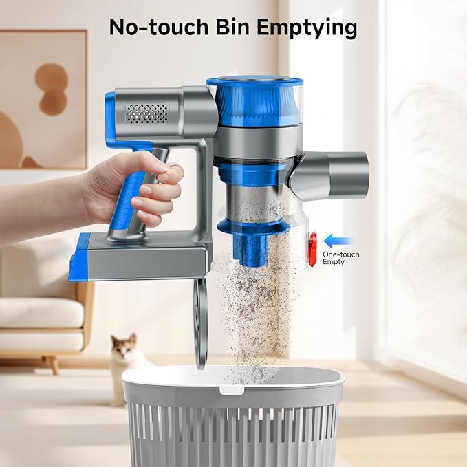 Cordless Vacuum Cleaner, Powerful Stick Vacuum Cleaner for Home with Rechargeable Battery, 6-in-1 Lightweight Handheld Vacuum, 45 Mins Runtime for Hardfloor & Carpets Pet Hair (Blue)