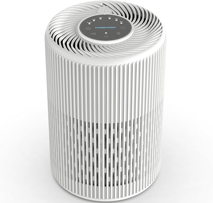 Air Purifiers for Home, FRESHDEW Air Purifier Up to 1300ft² for Smoke Pet Dander Odors with Fragrance Sponge,H13 True HEPA Air Purifier Cleaner with 360° Air Inlet,Sleep Mode for Bedroom (White)
