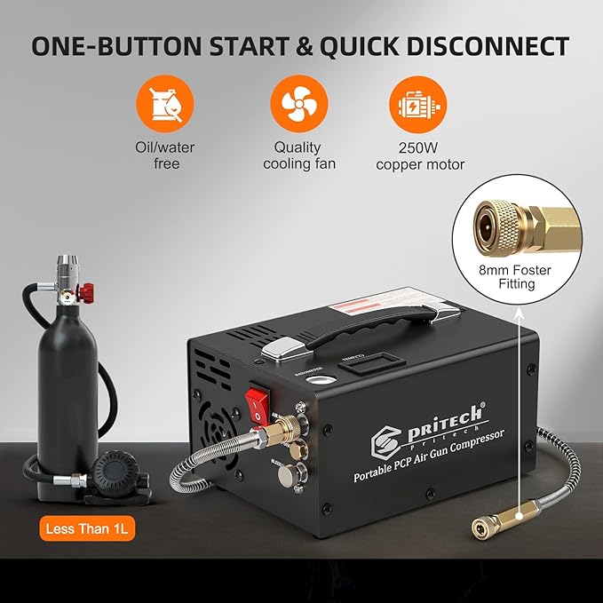 TW03 PCP Air Compressor,Portable 4500Psi/30Mpa,Water/Oil-Free,PCP Rifle/Pistol and Paintball Tank Air Pump, (110V AC or 12V Car Battery) with Power Converter and Oil-Moisture Filter