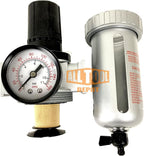 3/8" NPT Mid Flow Compressed Air In Line Filter Regulator Combo Piggyback, Poly Bowl And Metal Body, 5 Micron Element, Adjustable From 7 to 145 PSI (MANUAL DRAIN)