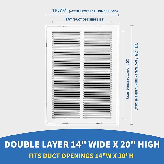 14x20 Return Air Grille [Duct Opening Size],Return Air Vent Cover for Wall Or Ceiling,Steel Return Air Filter Grilles Removable Face/Door for 1 Inch Filters (14"W x 20"H [Duct Opening])