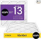 Simply 10x10x1 Air Filter, Merv 13, 4 Pack, For Home AC Furnace & HVAC (Actual Size: 9.75"x9.75"x0.75") DUST, Pet, & Allergy Control