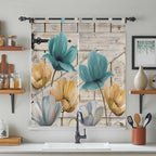 Watercolor Flowers Bathroom Curtains 63 Inch Length, Window Curtains Tab Top, Vintage Tulips Floral Barn Doors Wood Grain Light Filtering Window Treatments Drapes 52"x63" 2 Panel