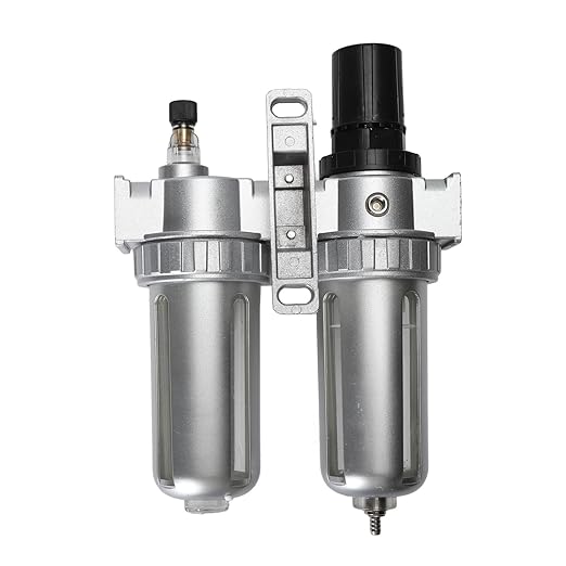 Air Filter Pressure Regulator 1/4 Inch, Compressed Air Line Filter with Dial Gauge, Aluminum Alloy and PC Oil Water Separator for Pneumatic Tools and Air Compressors