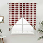 Swag Curtain Valances for Kitchen Windows,Farm Barn Western Star on Vintage Short Rod Pocket Window Valance,Red Buffalo Plaid Swag Topper for Bedroom Living Room,2 Panels 28x36in