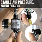 LE LEMATEC Spray Gun Regulator with Gauge & Water Separator - 1/4" NPT Inline Air Compressor Filter & Dryer - Precision Air Flow Control Valve for Paint Guns & Pneumatic Tools (150 PSI)
