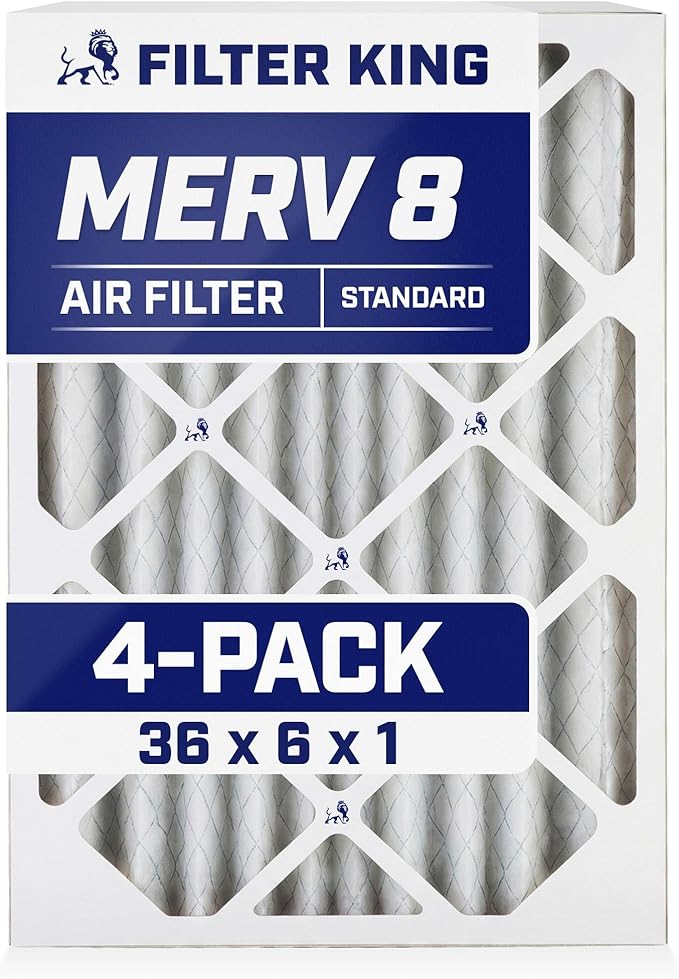 Filter King 36x6x1 Air Filter | 4-PACK | MERV 8 HVAC Pleated A/C Furnace Filters | MADE IN USA | Actual Size: 36 x 6 x .75"