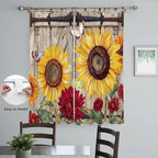 Sunflowers Living Room Curtains 84 Inch Length, Window Curtains Tab Top, Retro Flower Barn Doors Butterfly Farmhouse Brown Light Filtering Window Treatments Drapes 52"x84" 2 Panel