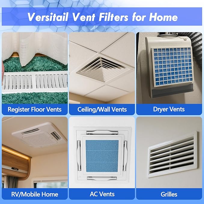 Air Vent Filter Kit - 18" x 90" Cut to Fit Air Filter Materials MERV 8 Electrostatic Media Roll for Home Floor, Ceiling, AC, HVAC, RVC Furnace Vents, With 48PCs Adhesive Hook Tape