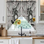 Funny Farm Animals Swag Valances for Windows, Vintage Barn Grey Sunflowers Rod Pocket Kitchen Curtains Valance, Small Window Curtains Swag for Cafe Bathroom Living Room, 2 Panels, 28x36 inch