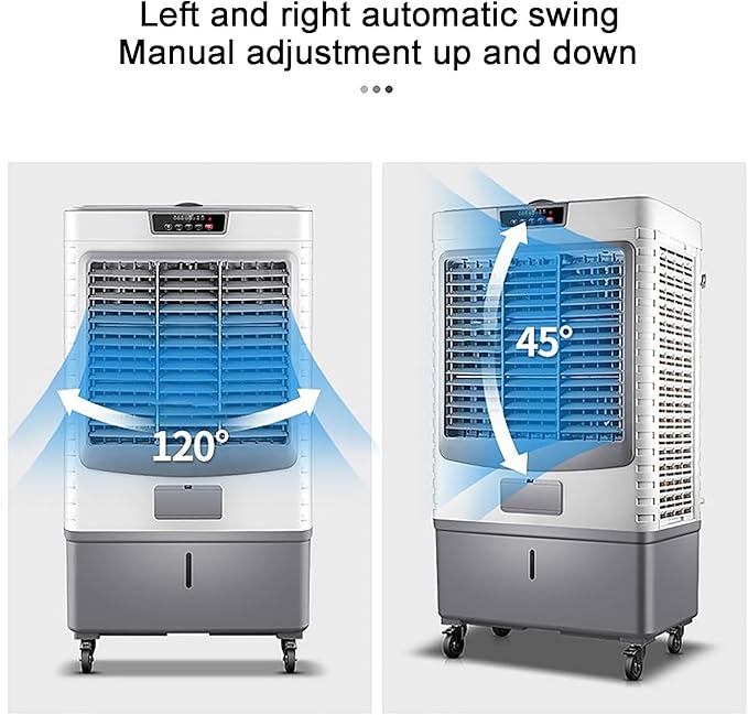 Portable Evaporative Air Cooler with 4 Wheels, Large Water Tank, Wide Oscillation, Multiple Speeds for Large Room Cooling