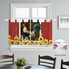 Chicken Sunflowers Kitchen Curtains 36 Inch Length, Small Window Curtains Tab Top, Farmhouse Animals Red Barn Bees Light Filtering Short Window Treatments Tier Drapes 27.5"x36" 2 Panel