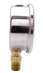 2-1/2" Oil Filled Pressure Gauge - Stainless Steel Case, Brass, 1/4" NPT, Lower Mount Connection, 0-400PSI
