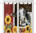 Cows Sunflowers Bedroom Curtains 72 Inch Length, Window Curtains Tab Top, Rustic Farms Barns Flowers Bees Animals Light Filtering Window Treatments Drapes 52"x72" 2 Panel