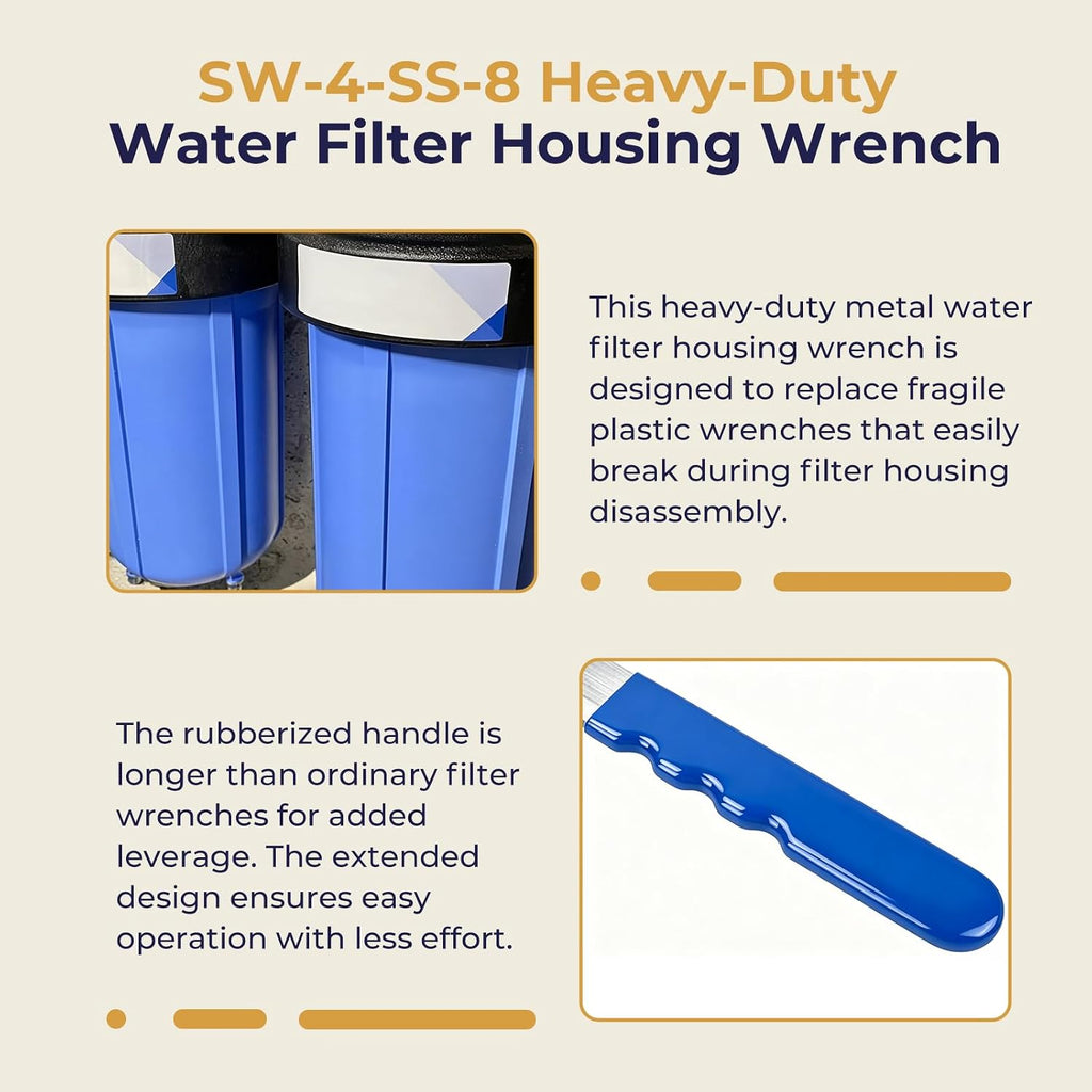 SW-4-SS-8 Water Filter Housing Wrench, 6" ID Heavy Duty Metal Water Filter Wrench | Replaces the plastic SW-4 wrench, Fits American Plumber W2010-PR, Whirlpool WHKF-DWHBB, Pentek 144368, Whole House Filter