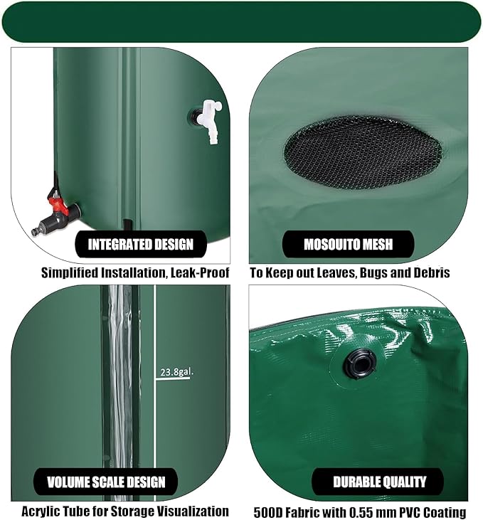 THUNDERBAY 53 Gallon Collapsible Rain Barrel, Portable Rain Barrels to Collect Rainwater from Gutter, Rainwater Collection System, Water Storage Tank Catcher Container with Filter Spigot