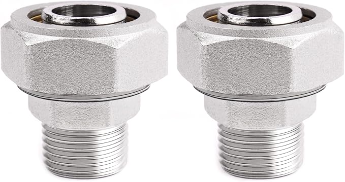 Straight Air Piping Fittings,3/4"Piping x 3/4"Male NPT Threads Adapter Fittings,Nickel Plated Brass For Garage Shop Compressed Air Line Piping System 2 Pack