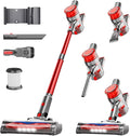 Cordless Vacuum Cleaner, Powerful Stick Vacuum Cleaner for Home with Rechargeable Battery, 6-in-1 Lightweight Handheld Vacuum, 45 Mins Runtime for Hardfloor & Carpets Pet Hair (red)