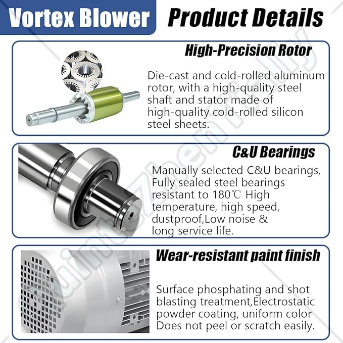 Vortex Ring Regenerative Blower,Single Phase High-Pressure Industrial Vacuum Pump,Electric Air Pump,for Industrial Applications,Construction Sites,Fish Pond Aeration 1100W/1.48HP