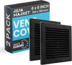 Repa Market 6 x 6 Inch (Outer) Black Square Air Vent Cover - Pack of 2 Plastic Fresh Air Intake Vent - AC Cover with Nylon Mesh Screen, Wall, Ceiling HVAC Return Air Register, Modern Soffit Vents