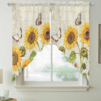 Farm Sunflowers Swag Valances for Windows, Retro Flowers Butterfly Botanical Beige Rod Pocket Kitchen Curtains Valance, Kitchen Window Curtains Swag for Cafe Bathroom Living Room, 2 Panels, 36x45 inch