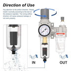 1/4" NPT Compressed Air Filter Regulator Lubricator Combo, Air Compressor Water Separator AC2010-02,5 Micron Brass Element Auto Drain,0-145 psi Gauge