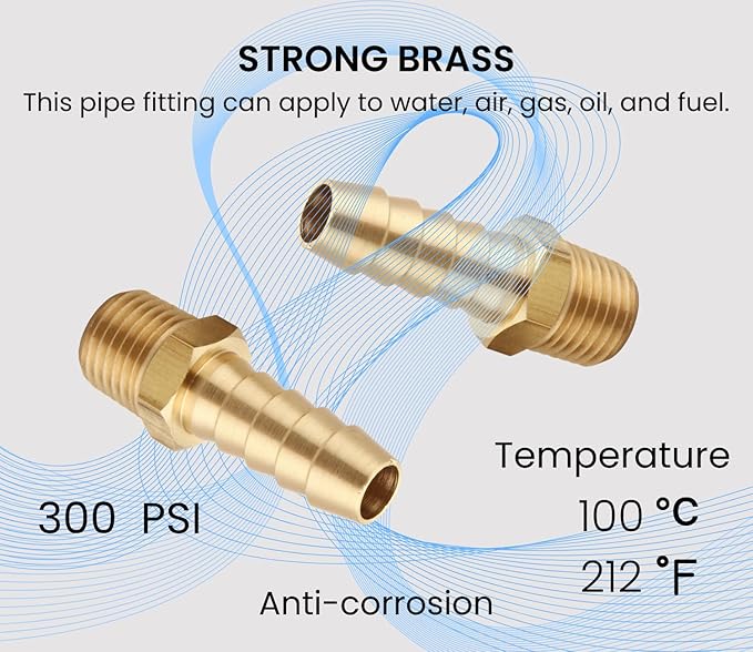 TANYA HARDWARE 3/8" Barb to 1/4" NPT Male Thread Air Hose Repair Kit - 4 Piece Brass Barbed Fittings