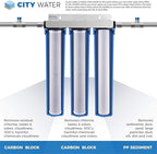 iSpring WCB32O+AHPF12MNPT12X2 Whole House Water Filter System, Reduces up to 99% Chlorine, Sediment, Taste, Odor, 3-Stage Water Filtration System w/ 3/4" Push-fit Stainless Steel Hose Connectors