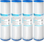 Membrane Solutions 5 Micron Pleated Polyester Sediment Water Filter 10"x2.5" Replacement Cartridge Universal Whole House Pre-Filter Compatible with W50PE, WFPFC3002, SPC-25-1050, FM-50-975 - 4 Pack