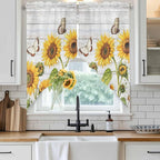 Yellow Sunflowers Swag Valances for Windows, Vintage Country Flowers Butterfly Wood Board Rod Pocket Kitchen Curtains Valance, Kitchen Window Curtains Swag for Cafe Living Room, 2 Panels, 36x45 inch