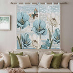 Spring Floral Bedroom Curtains 72 Inch Length, Window Curtains Tab Top, Vintage Tulips Flower Butterfly Retro Wood Blue Light Filtering Window Treatments Drapes 52"x72" 2 Panel