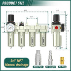 Industrial Grade 4-Stage Air Drying System, 3/4" NPT with Manual Drain, Desiccant Dryer, air Regulator, Particulate Filter and Coalescing Filter for Paint Spray, Plasma Cutter