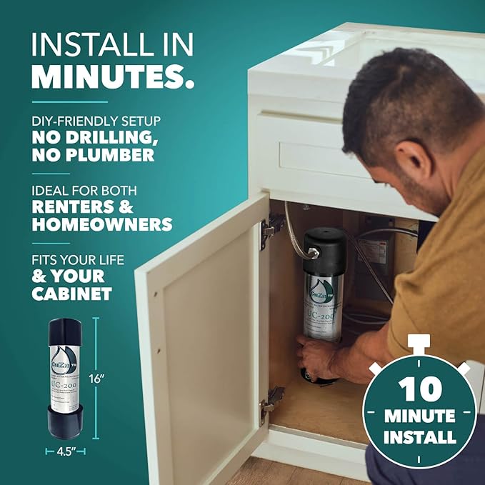 Under Sink Water Filter for Sink Faucet by CuZn, 5 Year Filtration Life, Reduces PFAs, PFOS, Lead, Chlorine, Improves Taste of Tap Water with NSF/ANSI 42 & 372 Certified High Performance