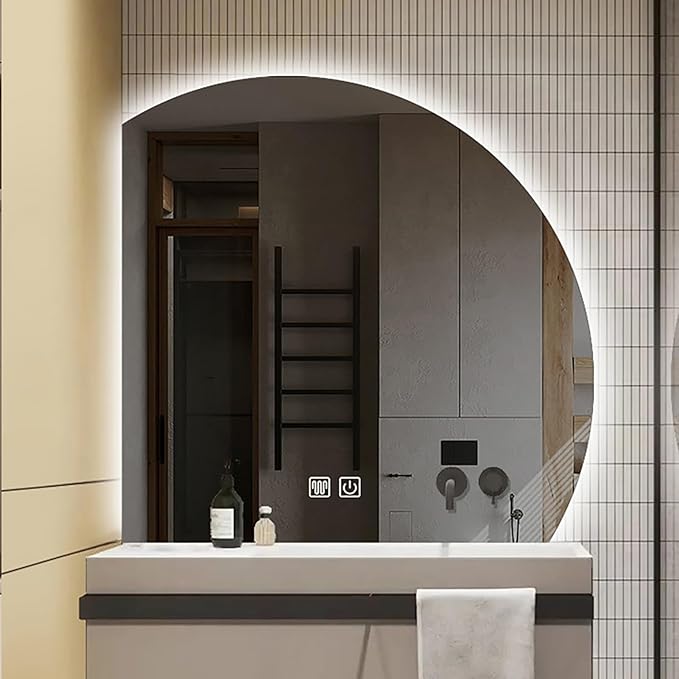 Bathroom Wall Mounted Mirror, LED Illuminated Vanity Mirror with Demister Pad, Mirror for Wall Decor Mirror with Anti-Fog, Dimmable Light Function, Touch Switch (Color : Left Cut, Size : 39.3