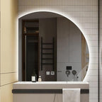 Bathroom Wall Mounted Mirror, LED Illuminated Vanity Mirror with Demister Pad, Mirror for Wall Decor Mirror with Anti-Fog, Dimmable Light Function, Touch Switch (Color : Left Cut, Size : 31.5