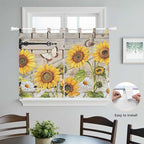 Farm Flowers Bedroom Curtains 63 Inch Length, Window Curtains Tab Top, Retro Sunflowers Barn Doors Butterfly Wood Board Light Filtering Window Treatments Drapes 42"x63" 2 Panel
