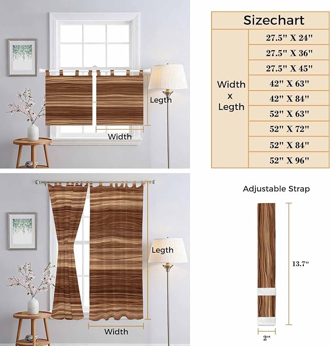 Brown Western Living Room Curtains 84 Inch Length, Window Curtains Tab Top, Vintage Farmhouse Wood Barn Door Light Filtering Window Treatments Drapes 52"x84" 2 Panel
